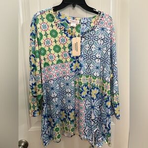NWT Allison Daley Multicolor geometric Floral Blouse 1x. Artsy